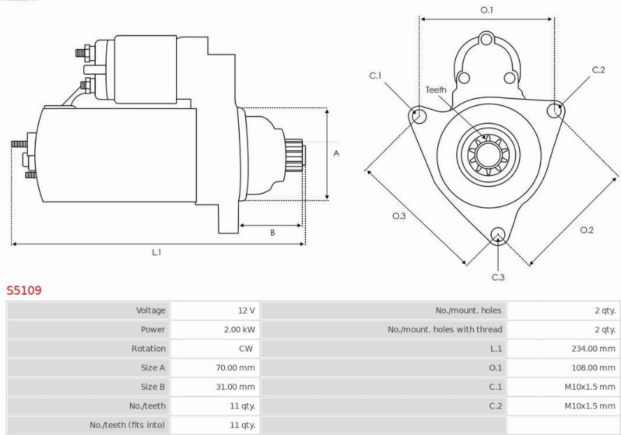 AS-PL S5109 - Starteris www.autospares.lv