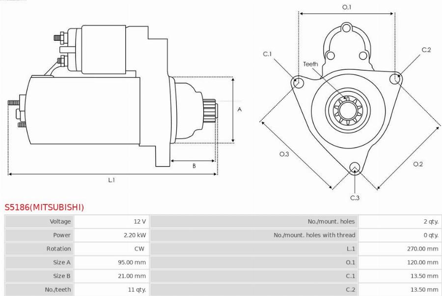 AS-PL S5186(MITSUBISHI) - Starteris www.autospares.lv