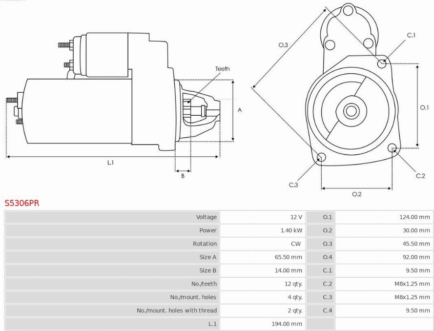 AS-PL S5306PR - Starteris autospares.lv