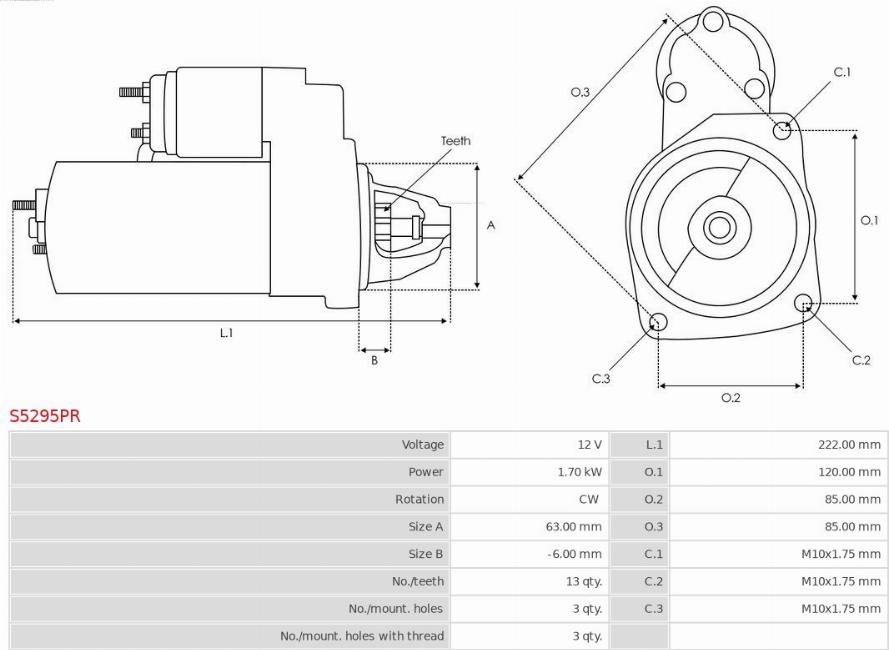 AS-PL S5295PR - Starteris www.autospares.lv