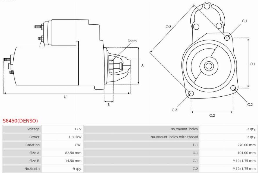 AS-PL S6450(DENSO) - Starteris www.autospares.lv