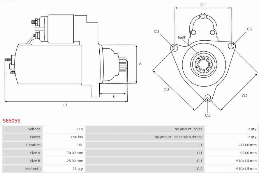 AS-PL S6505S - Starteris www.autospares.lv