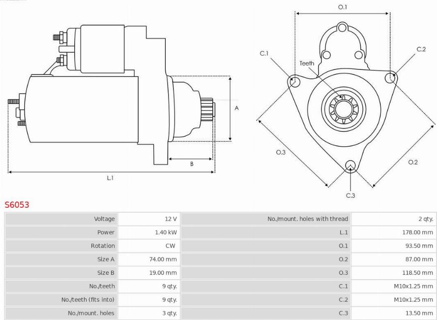 AS-PL S6053 - Starteris www.autospares.lv