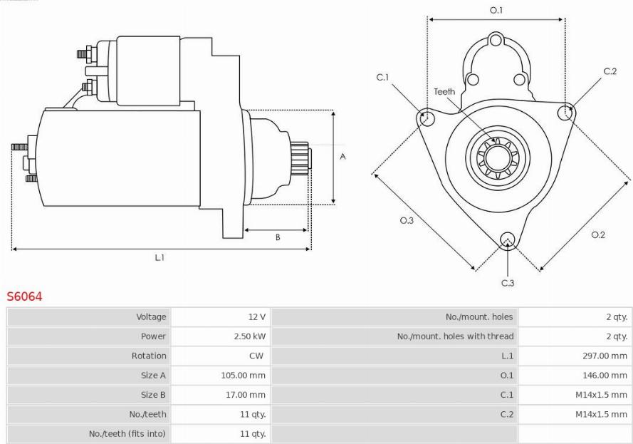 AS-PL S6064 - Starteris www.autospares.lv