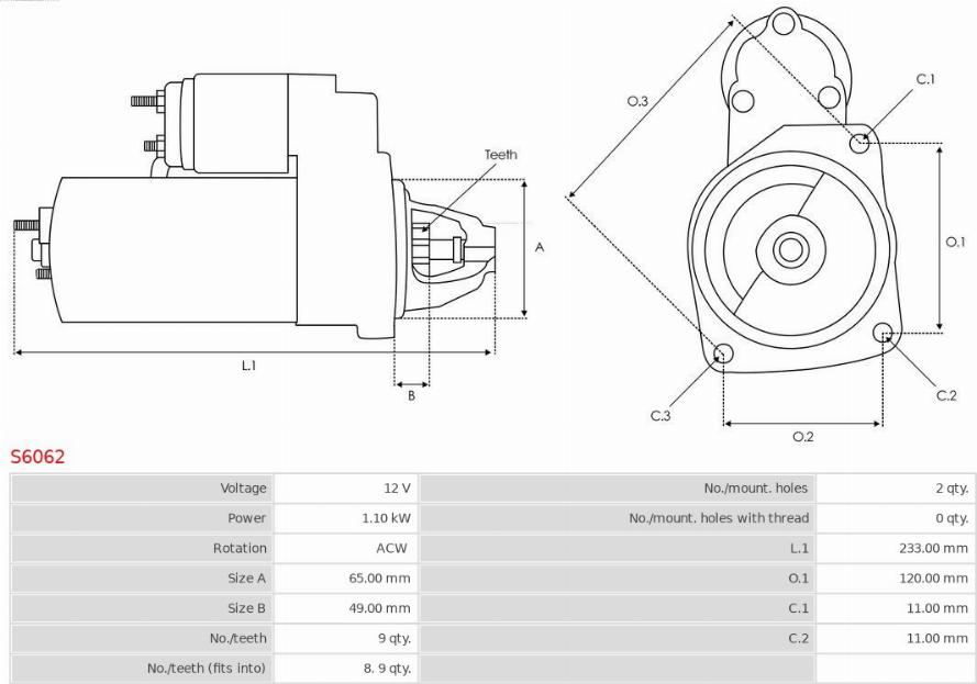 AS-PL S6062 - Starteris autospares.lv