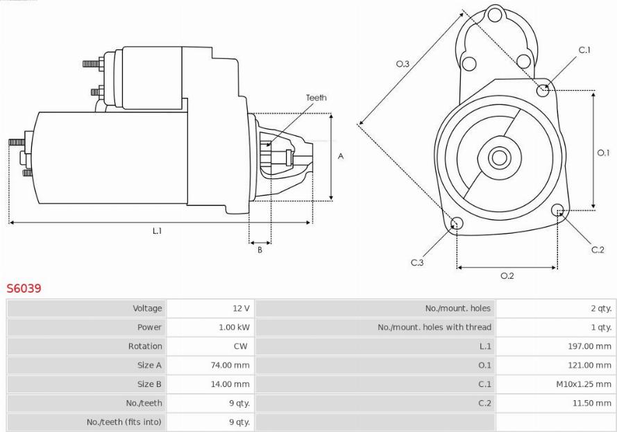 AS-PL S6039 - Starteris www.autospares.lv