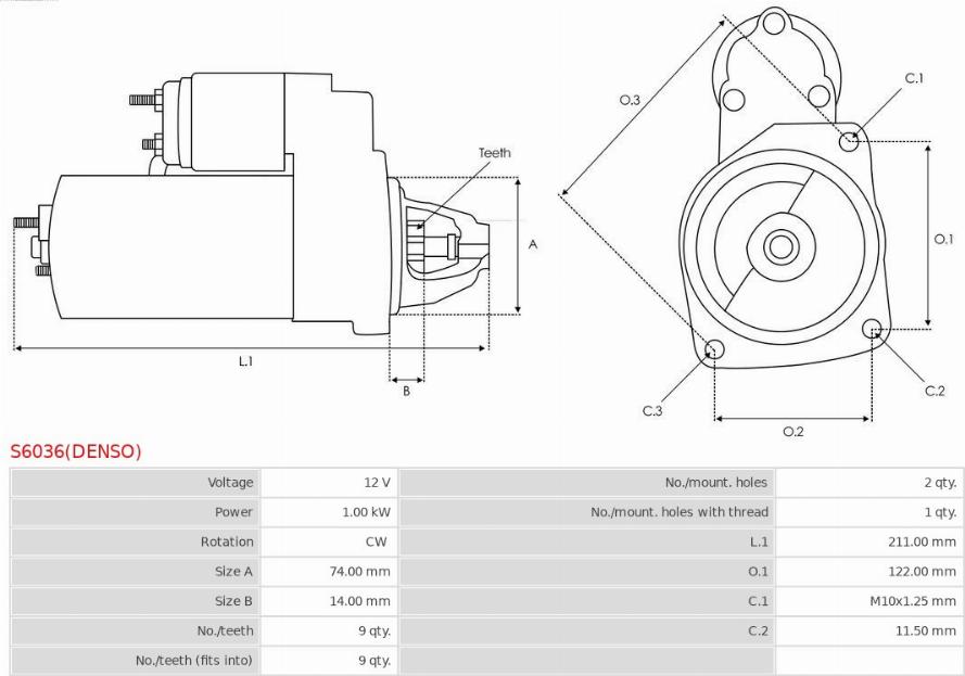 AS-PL S6036(DENSO) - Starteris www.autospares.lv