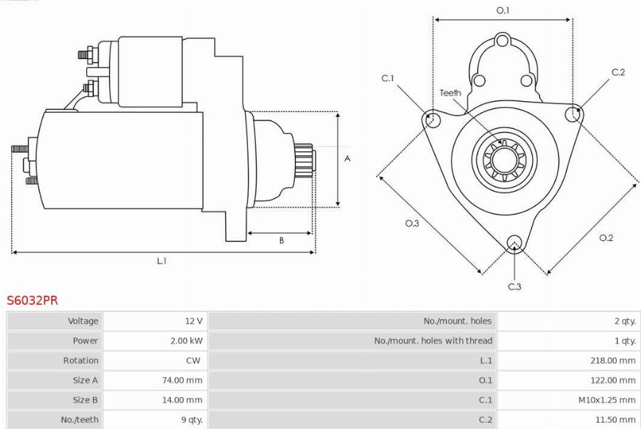 AS-PL S6032PR - Starteris www.autospares.lv