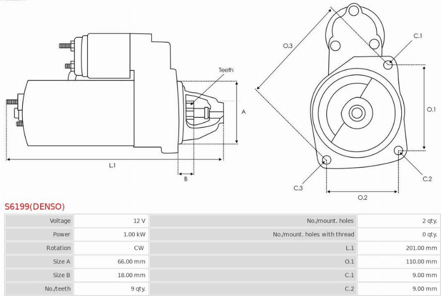 AS-PL S6199(DENSO) - Starteris www.autospares.lv