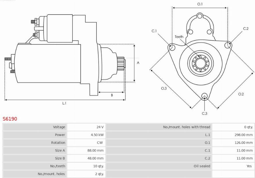 AS-PL S6190 - Starter www.autospares.lv