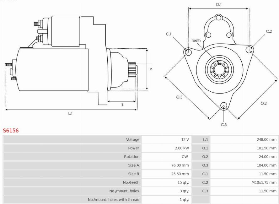 AS-PL S6156 - Starteris www.autospares.lv