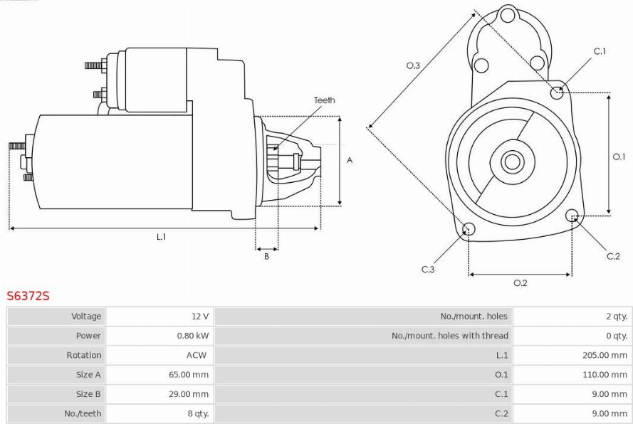 AS-PL S6372S - Starteris www.autospares.lv