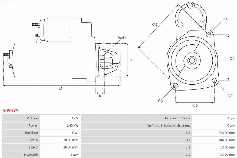 AS-PL S0957S - Starteris www.autospares.lv