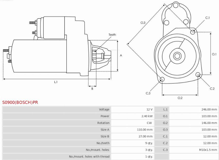 AS-PL S0900(BOSCH)PR - Starteris www.autospares.lv