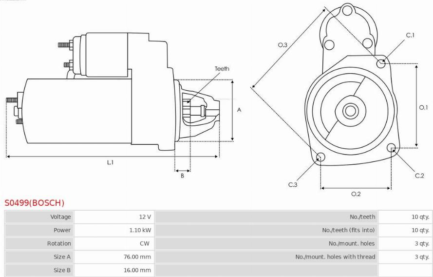 AS-PL S0499(BOSCH) - Starteris www.autospares.lv