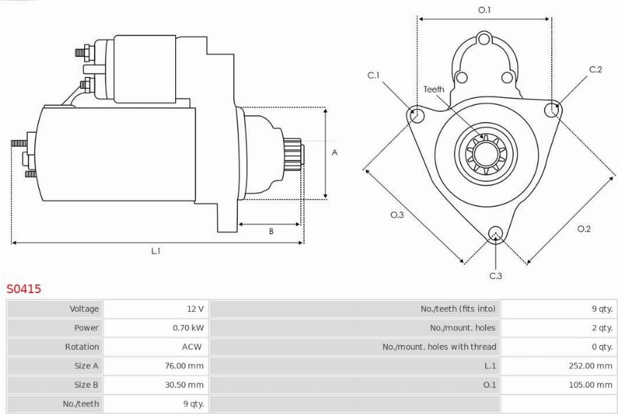 AS-PL S0415 - Starteris www.autospares.lv