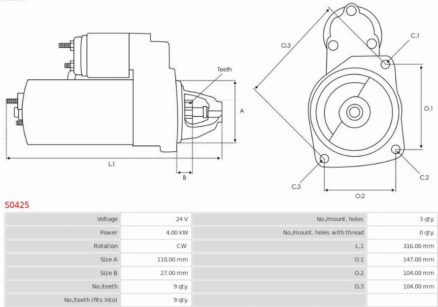 AS-PL S0425 - Starteris www.autospares.lv