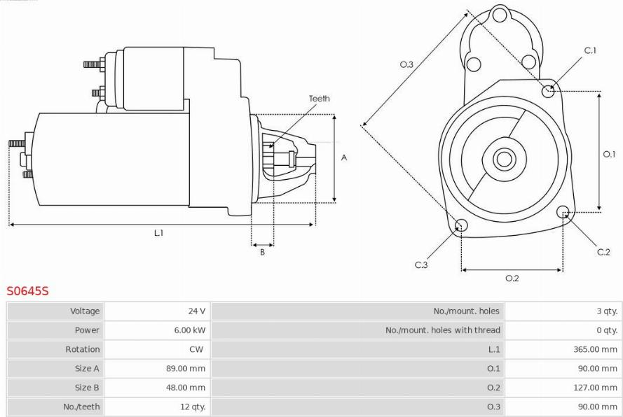 AS-PL S0645S - Starteris www.autospares.lv