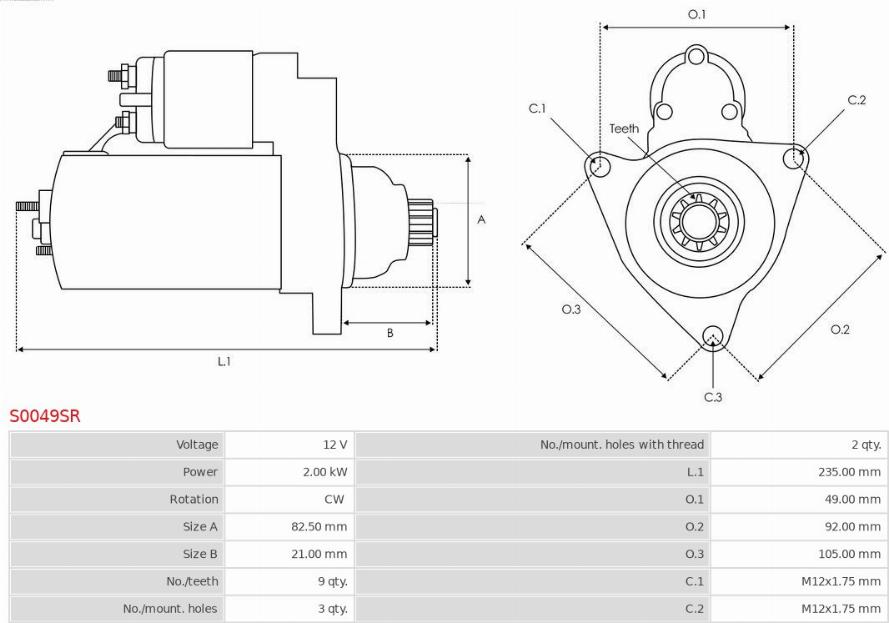 AS-PL S0049SR - Starter www.autospares.lv