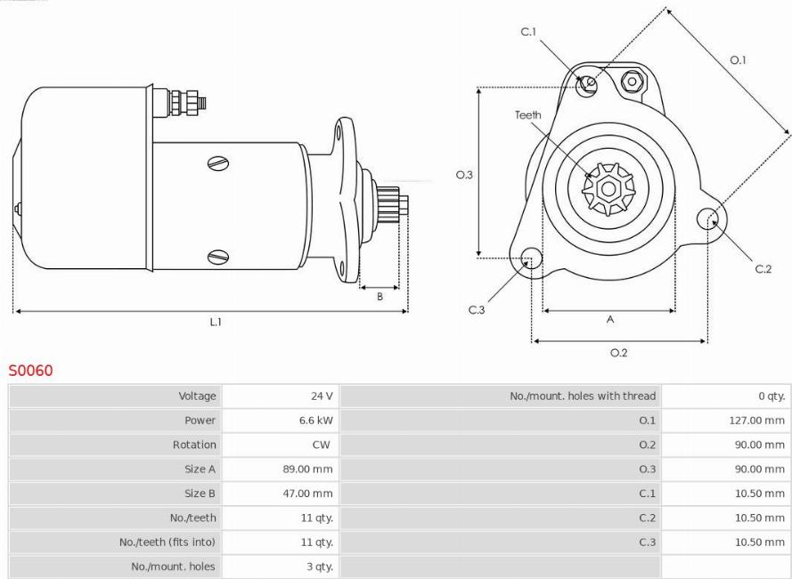 AS-PL S0060 - Starteris www.autospares.lv