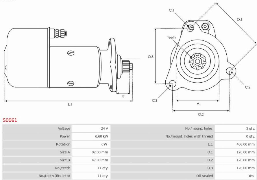 AS-PL S0061 - Starteris www.autospares.lv