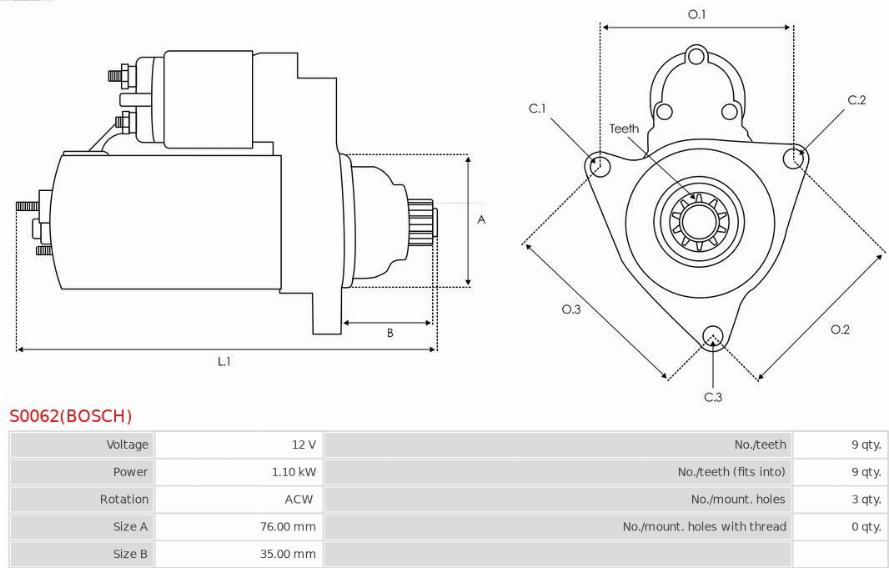 AS-PL S0062(BOSCH) - Starteris autospares.lv