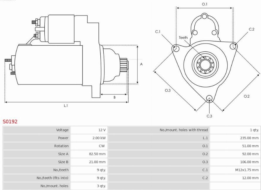 AS-PL S0192 - Starter www.autospares.lv