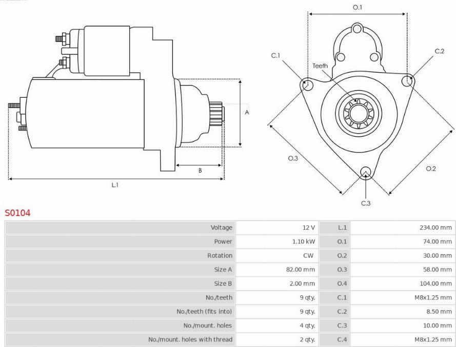 AS-PL S0104 - Starteris www.autospares.lv