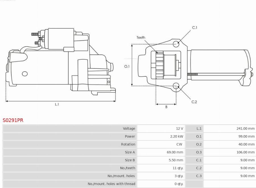 AS-PL S0291PR - Starteris www.autospares.lv