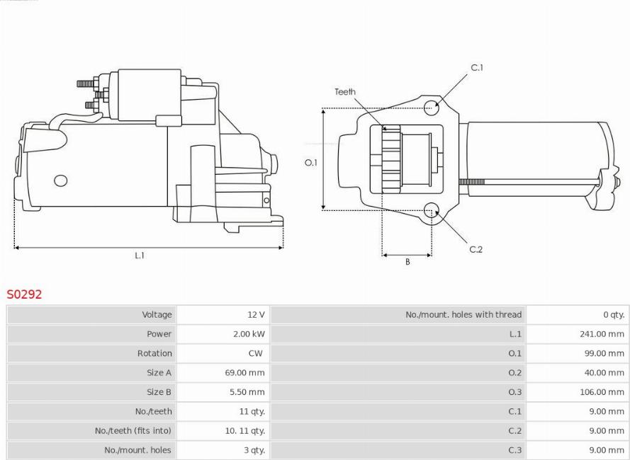 AS-PL S0292 - Стартер www.autospares.lv