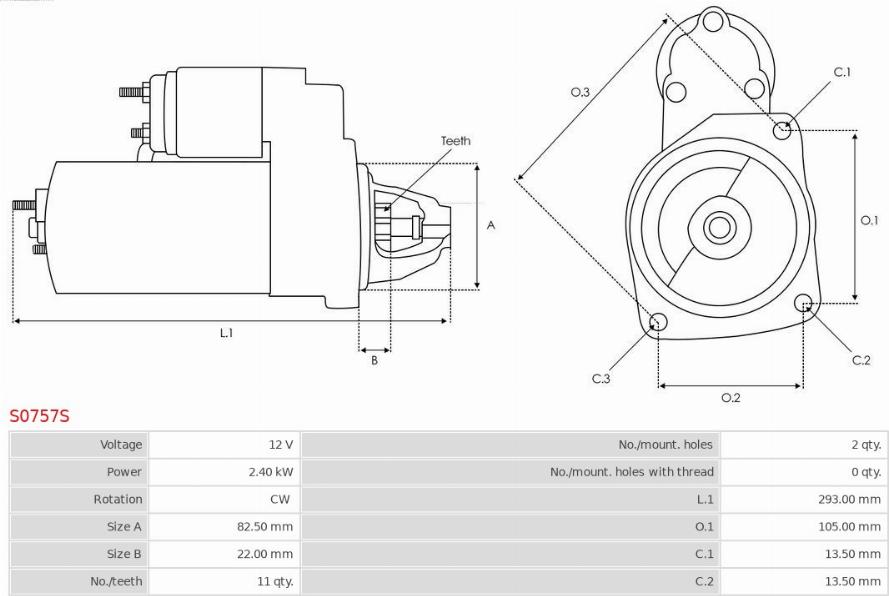 AS-PL S0757S - Starteris www.autospares.lv