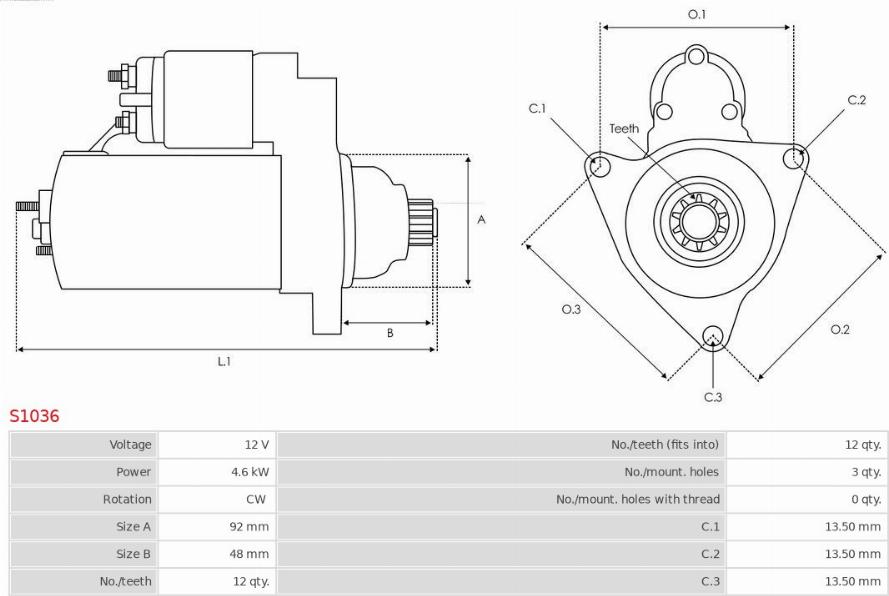 AS-PL S1036 - Starteris www.autospares.lv