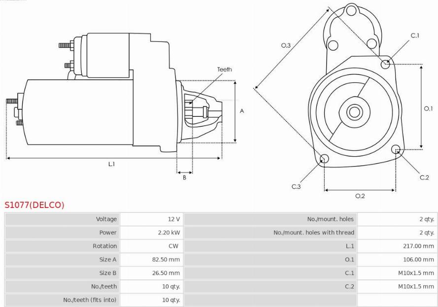 AS-PL S1077(DELCO) - Starteris www.autospares.lv