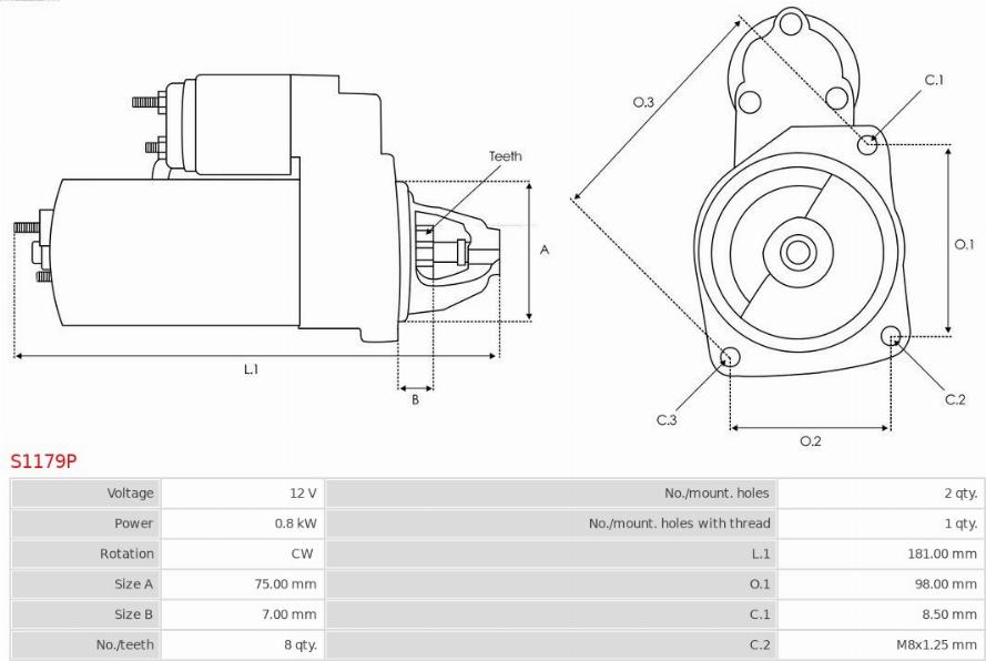 AS-PL S1179P - Starteris autospares.lv