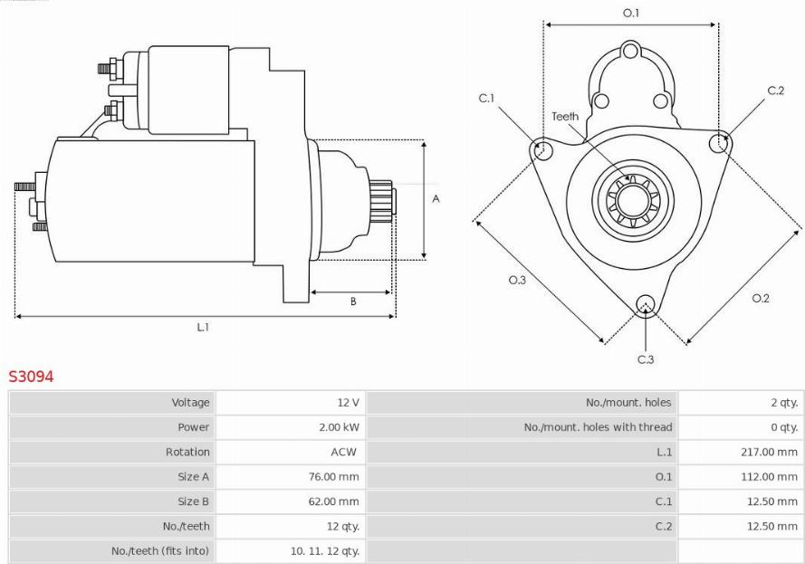 AS-PL S3094 - Стартер www.autospares.lv