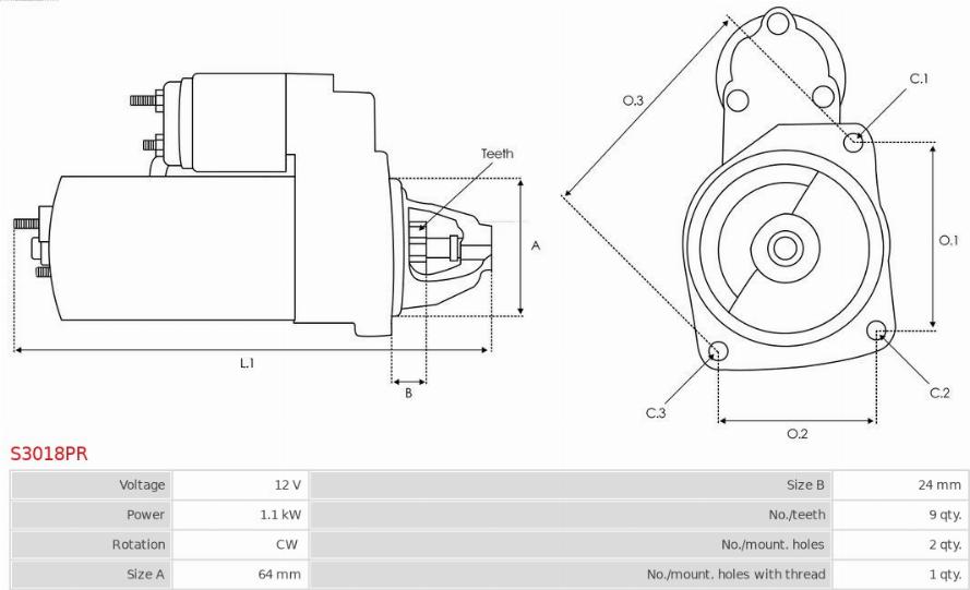 AS-PL S3018PR - Starteris www.autospares.lv