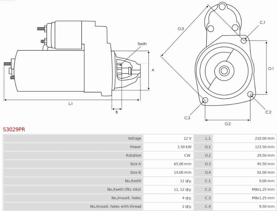 AS-PL S3029PR - Starteris www.autospares.lv