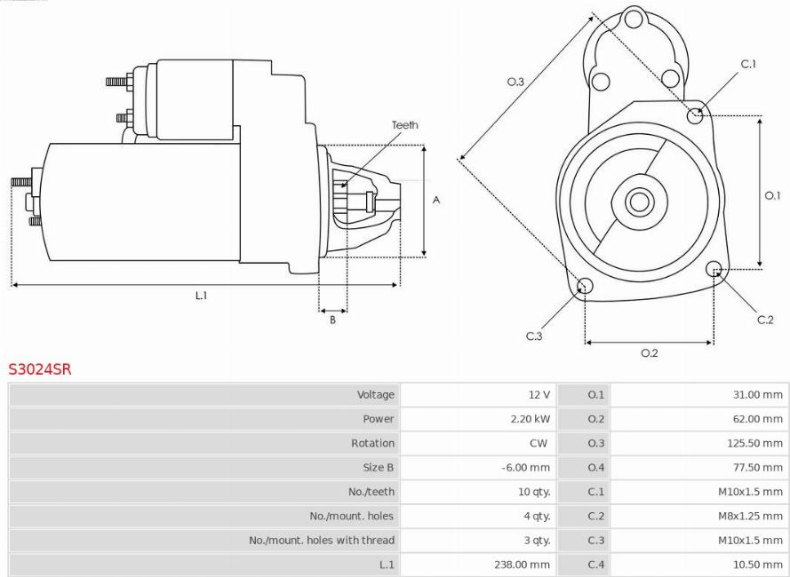 AS-PL S3024SR - Стартер www.autospares.lv