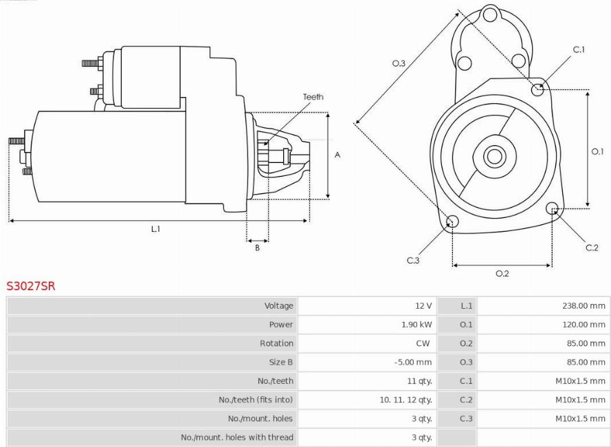 AS-PL S3027SR - Starteris www.autospares.lv