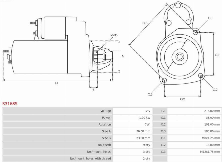 AS-PL S3168S - Starteris www.autospares.lv