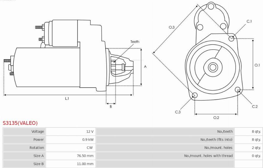 AS-PL S3135(VALEO) - Starteris www.autospares.lv