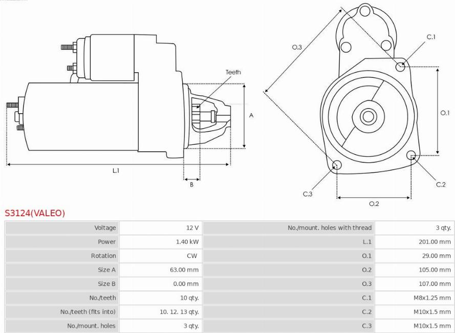 AS-PL S3124(VALEO) - Starteris www.autospares.lv