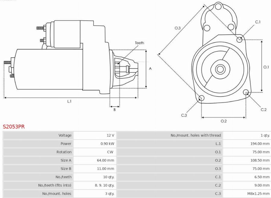 AS-PL S2053PR - Starteris www.autospares.lv