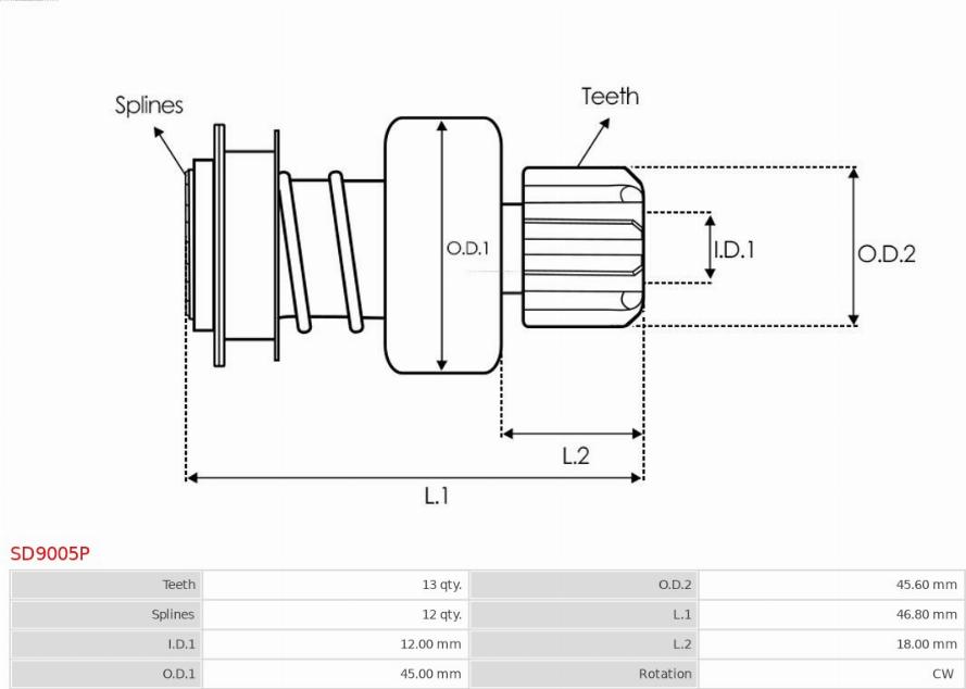 AS-PL SD9005P - Pinion, bendix, starter www.autospares.lv