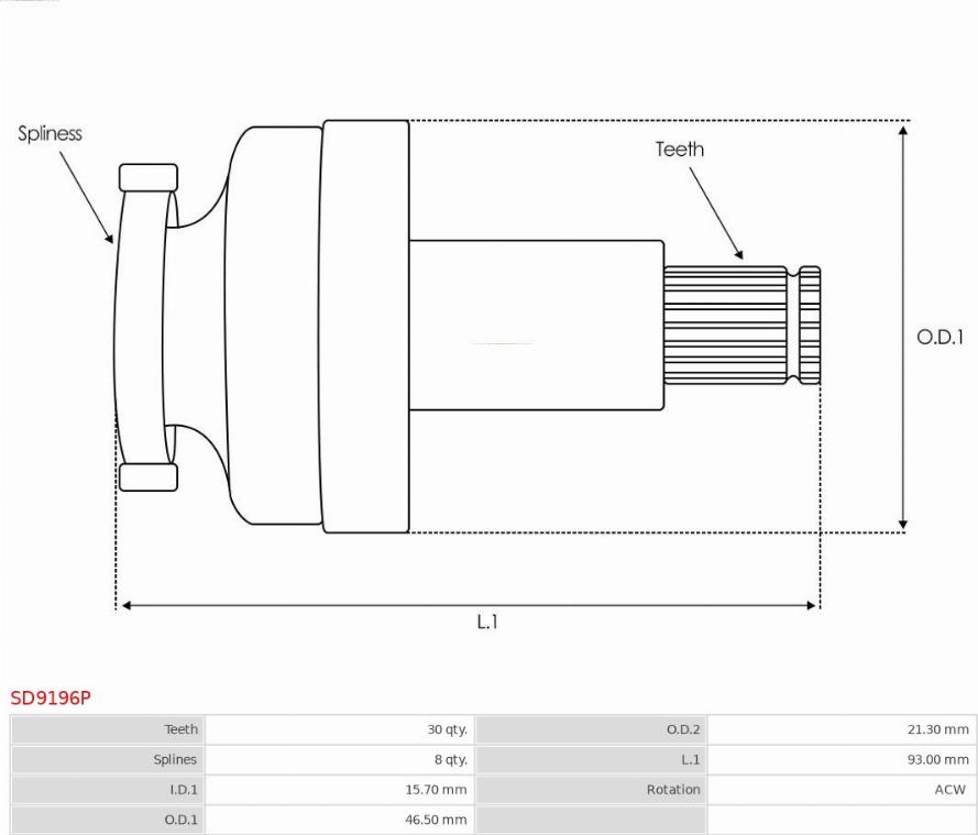 AS-PL SD9196P - Zobrats, Starteris www.autospares.lv