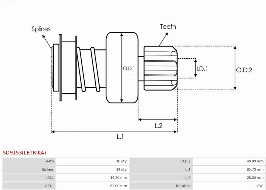 AS-PL SD9153(LETRIKA) - Zobrats, Starteris www.autospares.lv