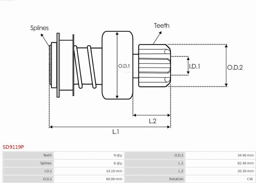 AS-PL SD9119P - Zobrats, Starteris www.autospares.lv