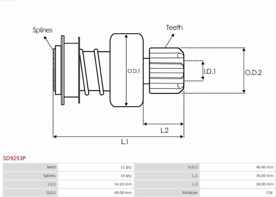 AS-PL SD9253P - Zobrats, Starteris www.autospares.lv