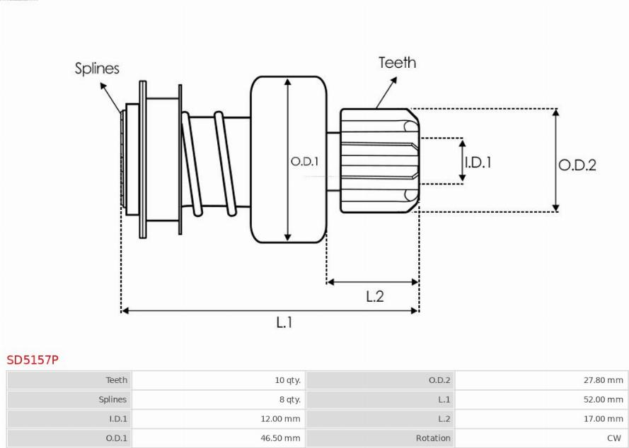 AS-PL SD5157P - Pinion, bendix, starter www.autospares.lv