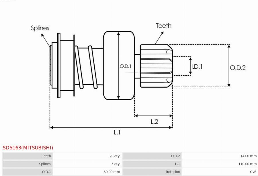AS-PL SD5163(MITSUBISHI) - Zobrats, Starteris www.autospares.lv